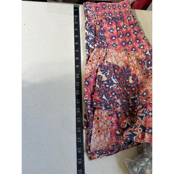 CAbi Isabel Patwork Boho Mini Skirt XS Pink Purple Asymmetrical Tiered Ruffled - Picture 7 of 14